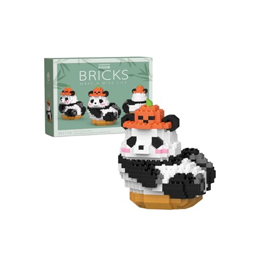 JVAVNE Panda mit Hut Mini Bausteine Set, 396 Teile Panda Niedliche Tiere Klemmbausteine Modell Kit, Panda Mikro Spielzeug Set Bausatz Kreative Dekor Geschenkidee für Erwachsene Kinder von JVAVNE