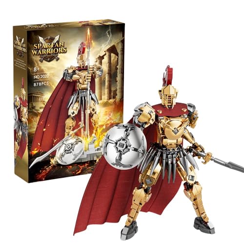 JVAVNE Spartan Warriors Actionfigur Bausteine, griechischer Ritter mit Sockel Klemmbausteine Modell Kit 878 Teile, Mittelalterlicher Soldat Armee STEM Geschenk Spielzeug Dekor für Erwachsene Kinder von JVAVNE