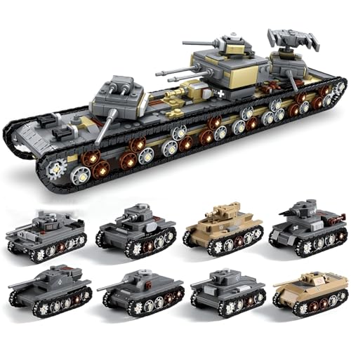 JVAVNE Technik Armee Panzer Bausteine, 8 in 1 KV-VI Panzer Klemmbausteine, WW2 Militär Gepanzertes Fahrzeug Bausatz Modell Spielzeug, Geschenke für Erwachsene und Militärfans, 1165 Teile JVAVNE Technik Armee Panzer Bausteine, 8 in 1 KV-VI Panzer Klemmbausteine, WW2 Militär Gepanzertes Fahrzeug Bausatz Modell Spielzeug, Geschenke für Erwachsene und Militärfans, 1165 Teile von JVAVNE