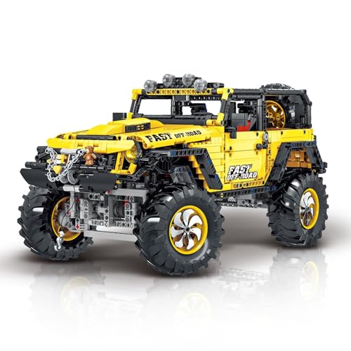 JVAVNE Technik Wrangler Auto Bausteine Set, Vehicle Spielzeu Auto Klemmbausteine, Modellbausatz Off-Road Geländewagen, Geschenk für Erwachsene und Teenager, Heim Büro Dekoration, Gelb 2452 Teile von JVAVNE