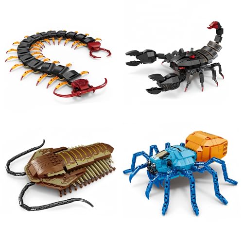 JVAVNE Tier Bausteine Set Tausendfüßler Skorpione Spinnen Trilobit Bausteine Bausatz für Erwachsene Jugendliche, Tiere Insekten Baumodell Klemmbausteine Set Spielzeug, Kreative Geschenk Horror Dekor von JVAVNE