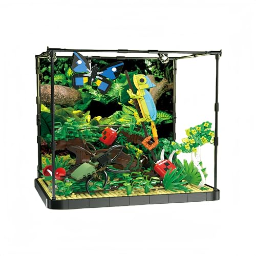 JVAVNE Tiere Bausteine Set, Insekten Pflanzen Klemmbausteine Bausatz, Tropischer Regenwald Dschungel Landschaft Reptil Terrarium Modell Spielzeug, Bausteine Dekor für Erwachsene Jugendliche 1358Teile von JVAVNE