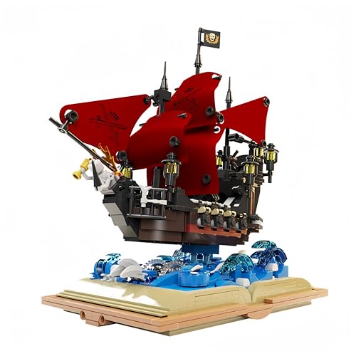 Rot Piratenschiff Bausteine Set, Magisches Buh Phantom Queen Piratenschiff Spielzeug Klemmbausteine Kit, mittelalterliches Wikingerschiff Boot modell Bausteine für Erwachsene, Heim Dekor, 966Teile von JVAVNE