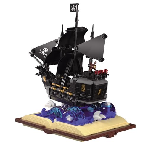 Schwarzes Piratenschiff Bausteine Set, Magic Book Dark Mirage Piratenschiff Spielzeug Klemmbausteine Kit, mittelalterliches Wikingerschiff Boot modell Bausteine für Erwachsene, Heim Dekor, 919Teile von JVAVNE