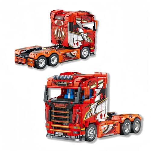 Technik LKW Bausteine Set, Tractor Bausteine Modell Bausatz 1708 Teile, Scania Tractor Truck Klemmbausteine LKW Technisches, Geschenke Spielzeug für Erwachsene Kinder Kompatibel mit Mainstream Marken von JVAVNE