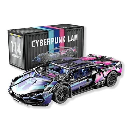 Technik Sportwagen Bausteine Spielzeug mit Box, Lambo Rennwagen Klemmbausteine Modell Spielzeu, MOC 1:14 Super Auto Spielzeug Bausatz, Modell Kit Gegenwart für Jungen Erwachsene Heim Dekor 1314PCS von JVAVNE