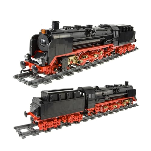 Technik Zug Lokomotive Bausteine Set, 1173 Teile Deutsch BR01 Retro Dampflokomotive Zug Klemmbausteine Bausatz für Jugendliche Erwachsene mit Gleisen, Stadt Güterverkehr Fahrzeug Modell Spielzeug von JVAVNE