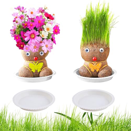 JVBAJV 2Stück Graskopf Wachsende,Graskopf Puppenpflanze,Wachsende Graskopf Puppenpflanze,Blumenkopf Graskopf,Grass Head Doll Bonsai Growing Plants,Mini Bonsai Gras Kopf Figure Puppen Für Schlafzimmer von JVBAJV