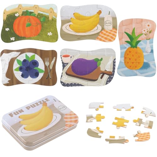 JVBAJV 5 PCS Kinderpuzzle Fruchtpuzzle, Mini Puzzle Kinder, Montessori Spielzeug Puzzle, Holzpuzzle Tier Kinder Geschenk für Jungen Mädchen von JVBAJV