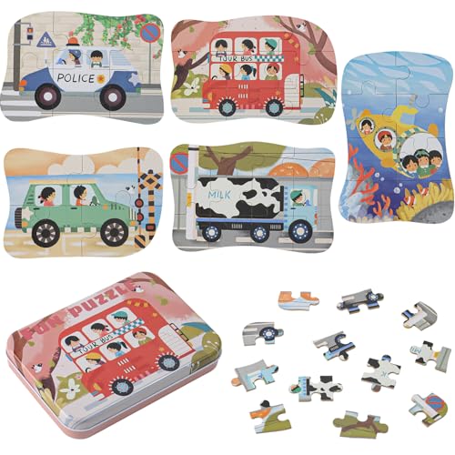 JVBAJV 5 PCS Kinderpuzzle mit Autos, Mini Puzzle Kinder, Puzzle Autofahrt Kinder, Montessori Spielzeug Puzzle, Fahrzeug Puzzle für Kinder Geeignet für Jungen und Mädchen von JVBAJV