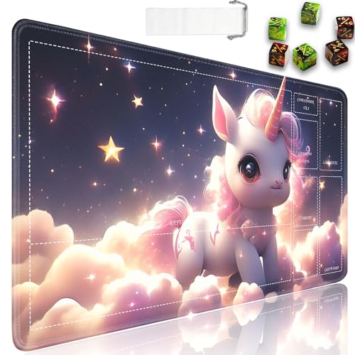 MTG Playmat mit Zonen, 61 x 35,6 cm, glatte Oberfläche, Kartenspiel, Spielmatte für Magic The Gathering, TCG Playmat mit Aufbewahrungstasche und 6 Würfeln, Girly Colt in Clouds MTG Mat Mauspad von JVGFYNKL