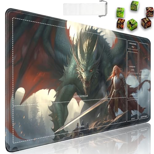 for MTG Playmat with Zones, 61.0 cmx35.6 cm Smooth Surface Card Game Playmat, for TCG Playmat with Storage Bag and 6 Dice, Dragon's 2 for MTG Mat Mouse Pad von JVGFYNKL