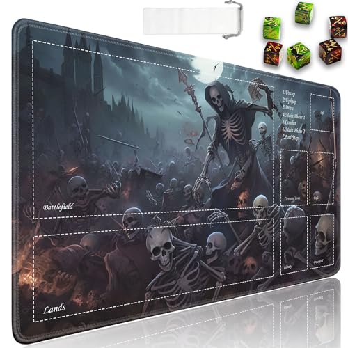 TCG Playmat, Ultra Pro Playmat mit Zonen, 61 x 35,6 cm, rutschfestes Gummi für MTG-Spielmatte mit Kordelzug, Reisetasche und 6 Würfel, Armee der Skelette für MTG-Matte, Kartenspiel-Spielmatten von JVGFYNKL