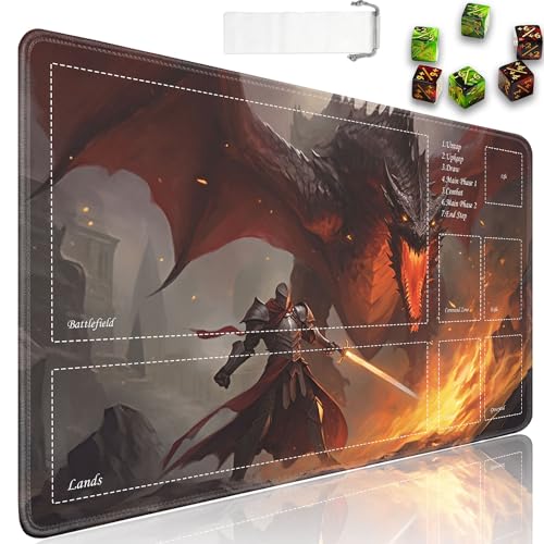 TCG Spielmatte, Magic The Gathering Ultra Pro Spielmatte mit Zonen, 61 x 35,6 cm, rutschfeste Gummi-Spielmatte mit Kordelzug, Reisetasche und 6 Würfel, Dragon Knight MTG Matte, Kartenspiel-Spielmatten von JVGFYNKL