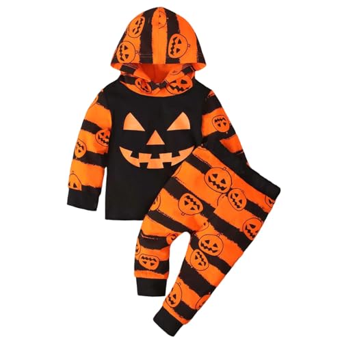 JVHYANFUL Kinder Halloween Kürbis Kostüm Kapuzenanzug mit Fußstulpen - Langarm Overall & Gestreifte Strumpfhose, Karnevalskostüm Pumpkin Strampler für Babys Mädchen Jungen Partys und Herbstfest JVHYANFUL Kinder Halloween Kürbis Kostüm Kapuzenanzug mit Fußstulpen - Langarm Overall & Gestreifte Strumpfhose, Karnevalskostüm Pumpkin Strampler für Babys Mädchen Jungen Partys und Herbstfest von JVHYANFUL