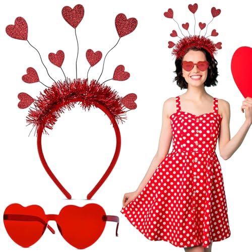 JWDMHSJ Herzherzige Haarreifen, Herz Haarreif Rot, herzen haarreif, Herzchen Haarreif Rot Pailletten, Herz Stirnband Glitzer, Fasching Brille Herzhaarreif Haarband für Valentinstag Geburtstag Party von JWDMHSJ