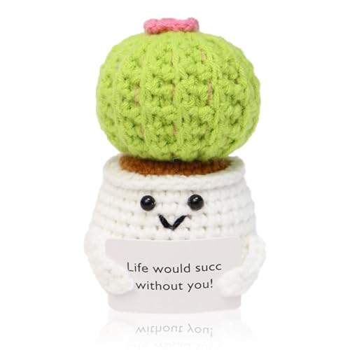 11x7cm Mini Puppe Fun Knitted Positive Energy Cactus Ornamente,Positive Ornamente Holding Card Encouragement Happy Birthday Gift Doll Family Room Erwachsene Kinder Freunde Zimmer Büro Dekoration von JWKLYZH