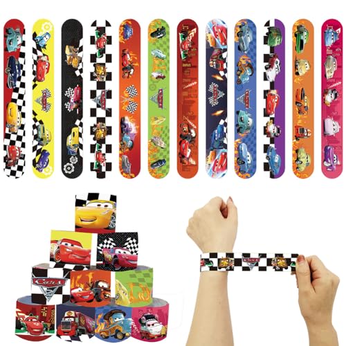 24PCS Lightning Racing Snap Bracelet,Car Schnapparmbänder Slap Armband Racing Carfür Kinder Racing Car Pattern Bracelet Wristband Schnapparmbänder Set für Birthday Partybedarf Geschenke Spielzeug von JWKLYZH