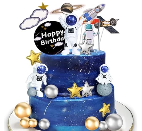 28 Stück Astronautenkuchen Dekoration, Figur Astronauten Tortendeko, Party Supplies With Astronaut Figurines Planet Rocket Sterne und Perle Kugeln DIY Kuchen Toppers für Raum Thema von JWKLYZH