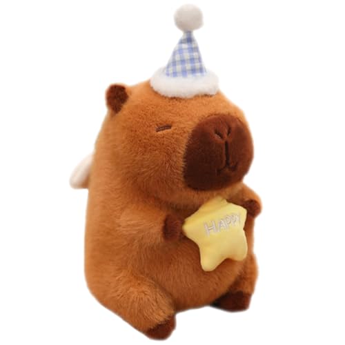 Capybara Plüschtier,Niedliche Capybara Kuscheltier Puppen Niedliche Stofftier Capybara Plushie Mit Engelsflügeln Und Hut .Happy Star Geburtstagsgeschenk,Spielzeug Plüsch Für Home Deko Kinder-23cm von JWKLYZH