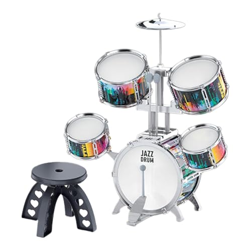 JWQFBC Kinder Jazz Drum Kit Musik Aufklärung Kinder Percussion Instrument Sensory mit Drumsticks Hocker Pädagogisches Spielzeug für Party, Silberrand JWQFBC Kinder Jazz Drum Kit Musik Aufklärung Kinder Percussion Instrument Sensory mit Drumsticks Hocker Pädagogisches Spielzeug für Party, Silberrand von JWQFBC
