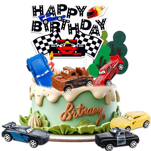 10Pcs Cars Kinder Party Geburtstag Kuchen Dekoration, Auto Cake Topper Kinder Cars Tortendeko, Rennwagen Geburtstagstorte Dekoration, Cars Mini Figuren Cupcake Topper, für Jungen Mädchen Partyzubehör von JWTRSVTY