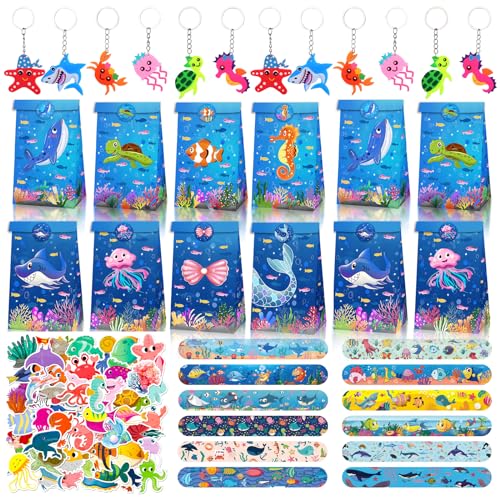 86Pcs Meerestiere Party Geschenk, Kinder Geschenktüte Schlüsselanhänger Party Klatschen Armbandr Aufklebers, Party Mitgebsel Kindergeburtstag Meerestiere, für Mädchen Jungen Geburtstags Gastgeschenke von JWTRSVTY