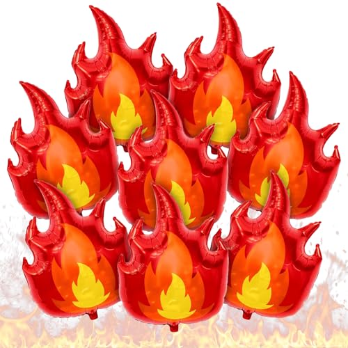 JWTRSVTY 8PCS Flamme Folienballon, Rot Gelb Flammen Folienballons, Feuerwehrauto Geburtstag Luftballon, Deko Für Kindergeburtstag Thema Party, Feuerwehrmann Thema Party von JWTRSVTY