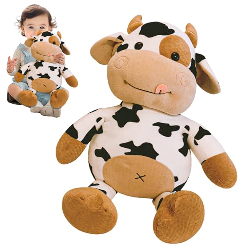 JWTRSVTY 35 CM Cartoon Kuh Stofftier Kuscheltier, Niedliches Plüschkuh-Spielzeug, Kalb Puppe Kuscheltier, Gelb Braun PlüschKuh, Kuh Flauschiges Stofftier, für Jungen Mädchen Kinder Geburtstag Geschenk von JWTRSVTY