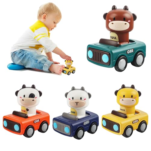 JWTRSVTY 4PCS Baby Auto Spielzeu, Tierautospielzeug Für Kleinkinder, Spielzeugauto Baby-Tier-Rennwagen, Baby Aufziehauto Für Kinder AB 4 5 6 Jahre von JWTRSVTY