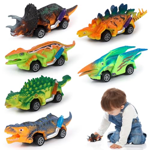 JWTRSVTY 6PCS Pull Back Dinosaurier Auto Spielzeug, Dinosaurier Spielzeug, Klein Kinder Dinosaurier Pull Back Car, Dino Pull Back Auto, Realistische Dinosaurier Auto Set, für 1-9 Jahre Jungen Mädchen von JWTRSVTY