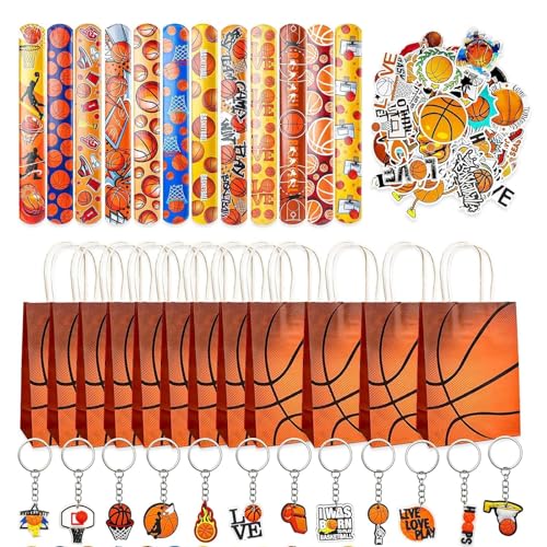 JWTRSVTY 86 Stück Basketball Kinder Geburtstag Mitbringsel Set,Basketball Party Zubehör Mit Schlüsselanhänger Geschenktaschen ArmbänderAufkleber, Basketball Geschenke Für Kinder von JWTRSVTY