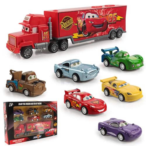 JWTRSVTY Auto Transport Fahrzeug, 7 Stück Auto Spielzeug Set, Car Spielzeugauto, Cast Spielzeugauto, Mini Cars Spielzeug, Ideales Spielzeug Geschenk für Jungen Mädchen von JWTRSVTY