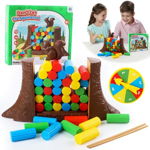 JWTRSVTY Eichhörnchen Schiebt Holzpfähle für Kinder Brettspiele, 'Don't Let The Squirrel Fall' Montessori Brett Spiel, Action Spiel Kinder mit Verpackung Box, für Kinder von ab 3 Jahren Lernspiel von JWTRSVTY