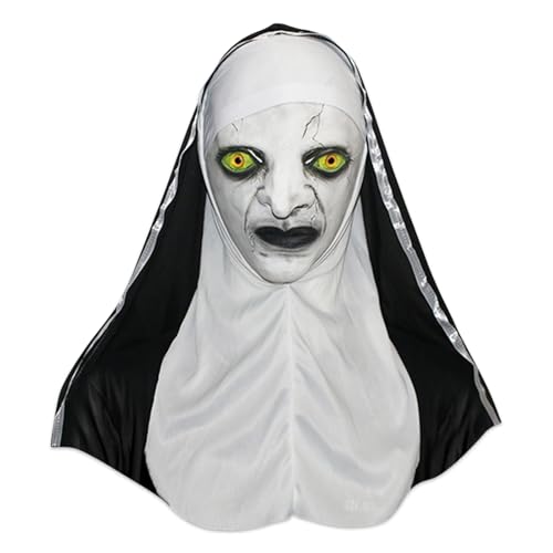 JWTRSVTY Halloween Maske Nonne, Halloween Gespenst Gesichtsmaske, Halloween Horror Vollkopfmaske, Halloween Kostüm zubehör, für Halloween Karneval Kostüm Partys von JWTRSVTY