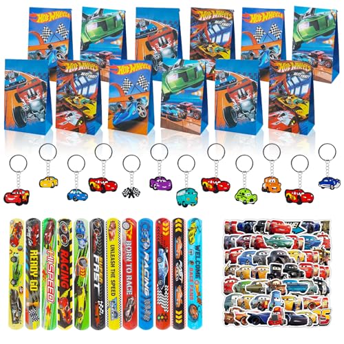 Rennauto Kinder Party Geschenke, Racing Car Party Mitgebsel Set Geschenktasche ArmbäNder SchlüSselanhäNger Aufkleber, Rennauto Theme Geburtstag Geschenk, FüR Jungen MäDchen Geburtstag Party Supplies von JWTRSVTY