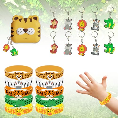 Tierische Kindergeburtstag Party Geschenke, 10Pcs Tierische Mini Schlüsselanhänger, 10Pcs Tier Silikonarmband, Gummi Armbänder, Tier Cartoon Thema Schlüsselanhänger, für Geburtstage Jungen Mädchen von JWTRSVTY