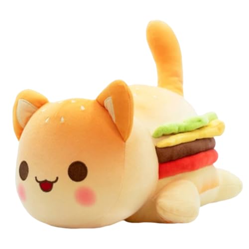 JXADVOK Plüschtier Hamburger Katzenpuppe,Kuscheltier Stofftier Kawaii Katze Plüsch, Kätzchen Plüschkissen Spielzeug, Wurfkissen, Schmusetier Geschenk für Kinder Mädchen Jungen 25cm von JXADVOK