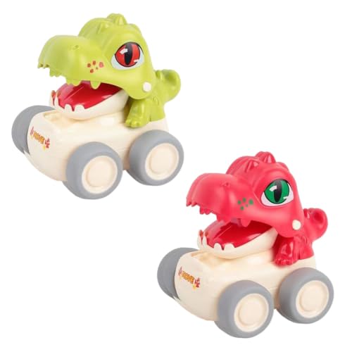 JXADVOK Spielzeugautos ab 1 Jahr, Press and Go Auto für Kleinkinder ab 1 2 3 Jahren，2 Stück Dinosaurier Spielfahrzeug Set，Spielzeugauto Geschenke für Kinder ab 10 12 Monaten（Hellgrün und rot） von JXADVOK