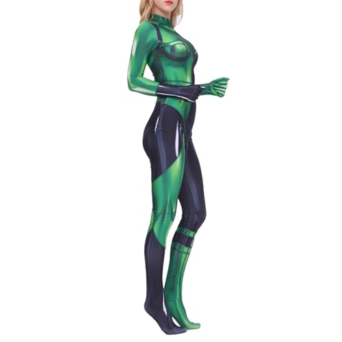 JXAFD Mädchen Halloween Anzug Shego Kim Possible Cosplay Kostüm Damen Bühnenshow Overall Neuheit Rollenspiel enger Karnevals party Bodysuit Maskerade Onesies (Grün, Adults/2XL/180~190cm) von JXAFD