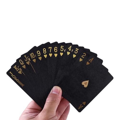 JYITO Schwarze Spielkarten, Set mit 54 exquisiten Kunststoff-Spielkarten, langlebige, wasserfeste schwarzgoldene Kunststoff-Poker, Foliendeck für Versammlungen und Gruppenaktivitäten von JYITO