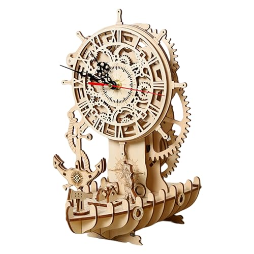 JYITO Uhr-Puzzle-Modell, 990 Gramm Lindenholz-Puzzle, 3D-Puzzle, funktionale stilvolle Uhr, DIY, Basteln, Uhr, Puzzles, Piratenschiff-Uhr aus Holz, für , Gastgeschenke und Geschenke von JYITO