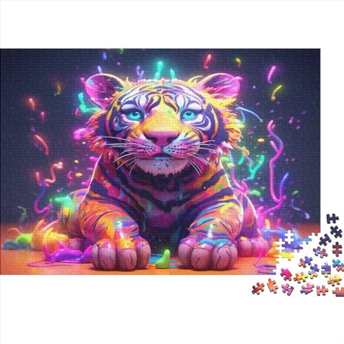 1000 Teile buntes Tiger-Puzzle für Erwachsene und Kinder, kreatives rechteckiges Puzzle, Holzpuzzle, lustiges Lernspielzeug, 1000 Teile (75 x 50 cm) von JYJLRJ