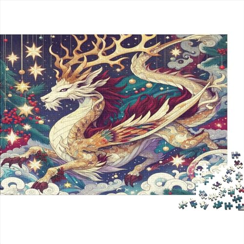 1000-teiliges Puzzle, Weihnachtsdrache für Erwachsene, Kinder, Holzpuzzle, Lernspielzeug, 1000 Teile (75 x 50 cm) von JYJLRJ