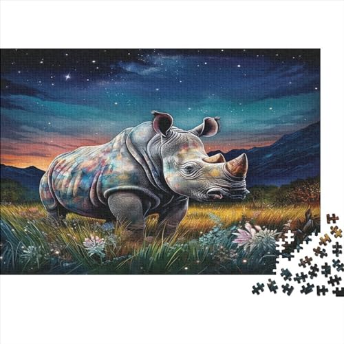 1000-teiliges Puzzle Steppennashorn für Erwachsene Kinder Holzpuzzle Lernspielzeug 1000 Stück (75 x 50 cm) von JYJLRJ