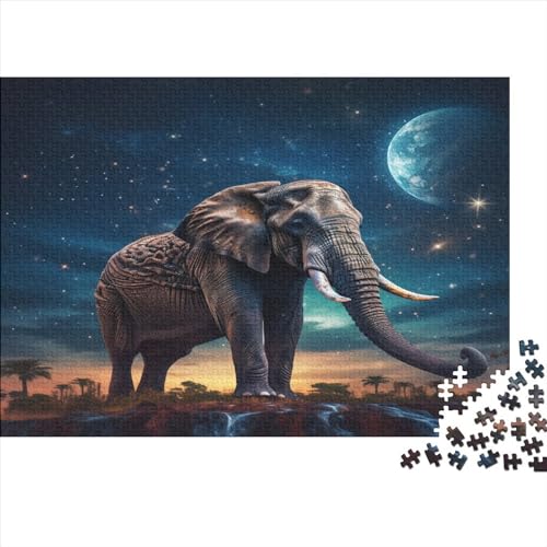1000-teiliges Puzzle für Erwachsene, Elefant bei Nacht, Holzpuzzle, Familienunterhaltungsspielzeug, 1000 Teile (75 x 50 cm) von JYJLRJ