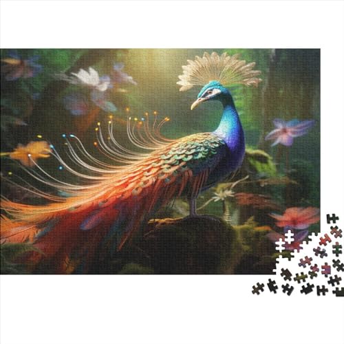 300 Teile Puzzles für Erwachsene Bunte_Pfau-Puzzlesets für Familien Holzpuzzles Gehirn-Herausforderungspuzzle 300 Teile (40 x 28 cm) von JYJLRJ