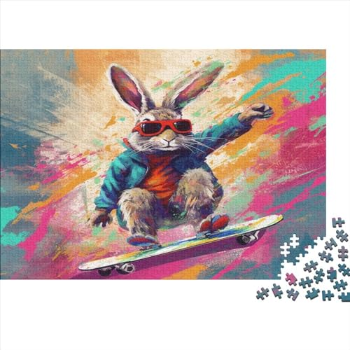 Kreatives Skateboard-Kaninchen-Geschenk aus Holz, 500 Teile, Puzzle für Erwachsene, rechteckiges Puzzle, Gehirnübungs-Herausforderungsspiel, 500 Teile (52 x 38 cm) von JYJLRJ