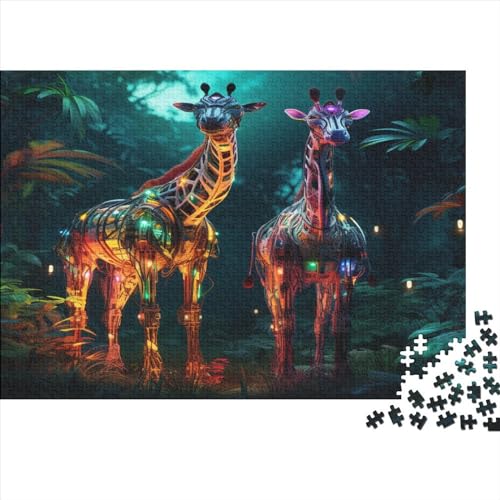 Kreatives leuchtendes Giraffen-Geschenk aus Holz, 300 Teile, Puzzle für Erwachsene, rechteckiges Puzzle, Gehirnübungs-Herausforderungsspiel, 300 Teile (40 x 28 cm) von JYJLRJ