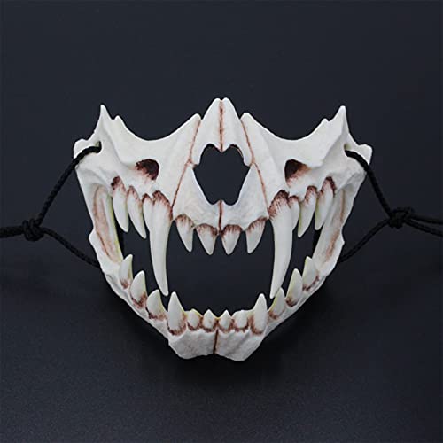 JYMSB Tier Skelett Maske Halloween, Harz Hund Schädel Knochen Zähne Scary Horror Devil Wolf Werwolf Maske Halbmaske B von JYMSB